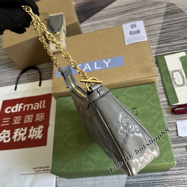 Gucci官網新款GG圖案灰色全皮壓花肩背女包液下包 古馳GG Matelassé新款皮革手袋735049 gqy4611